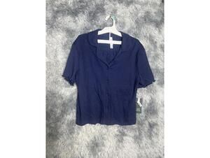 Wild Fable Navy Blue Button-Up Short Sleeve Top Size Small